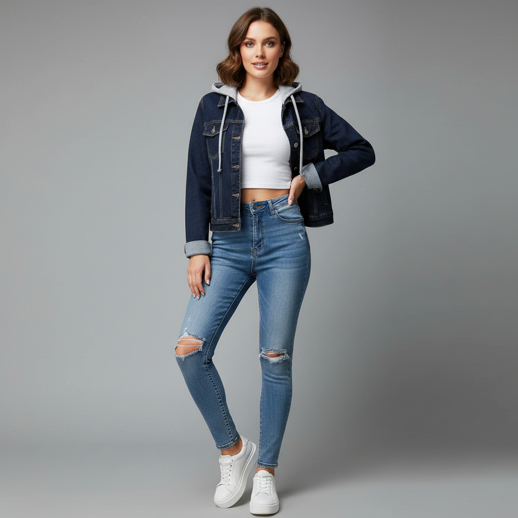Denim Jacket with Removable Hood | Women's Jacket